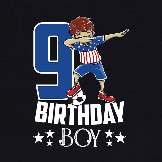 Birthday Gift 9 Year Old Boy Dabbing Soccer Player USA Shirt by Pummli